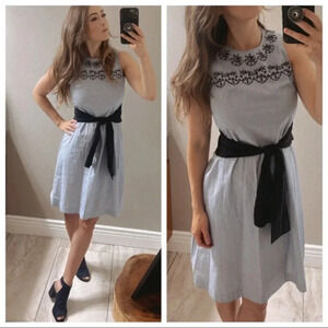Striped embroidered dress